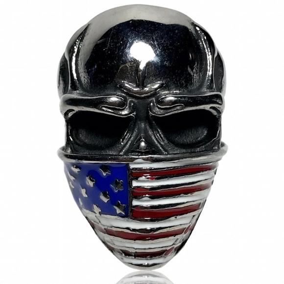 Biker Punk Gothic American Pride Flag Bandana Skull Ring - Picture 2 of 4